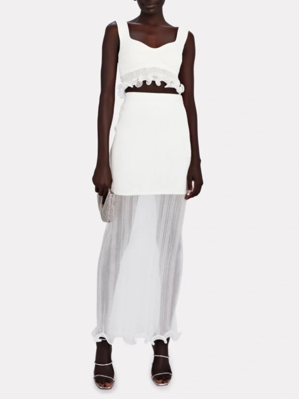 HERVE LEGER Ruffle-Trimmed Layered Maxi Skirt NWT